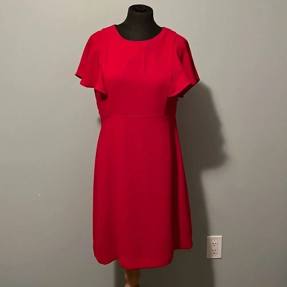 Sharagano Women's Big Apple Red Flutter Sleeve Sheath Dress